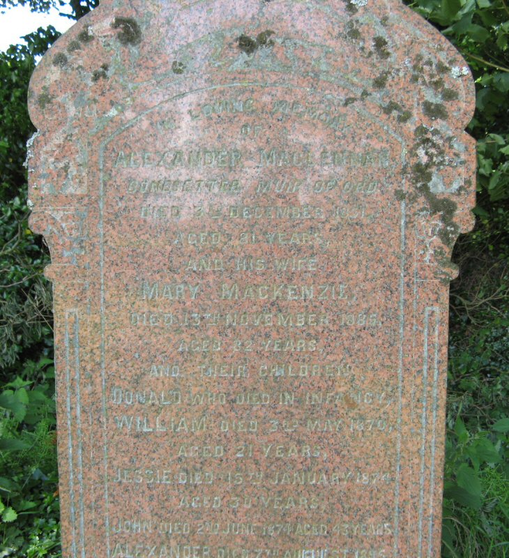 Photo of headstones/Alexander MacLennan & Mary (Mackenzie) hstn Urray